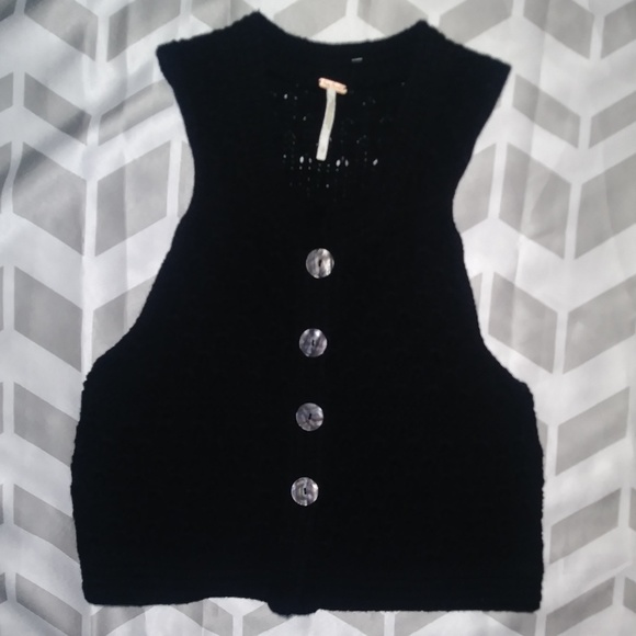 Free People Black Wool Knit Sweater Vest Button Up - Picture 5 of 7